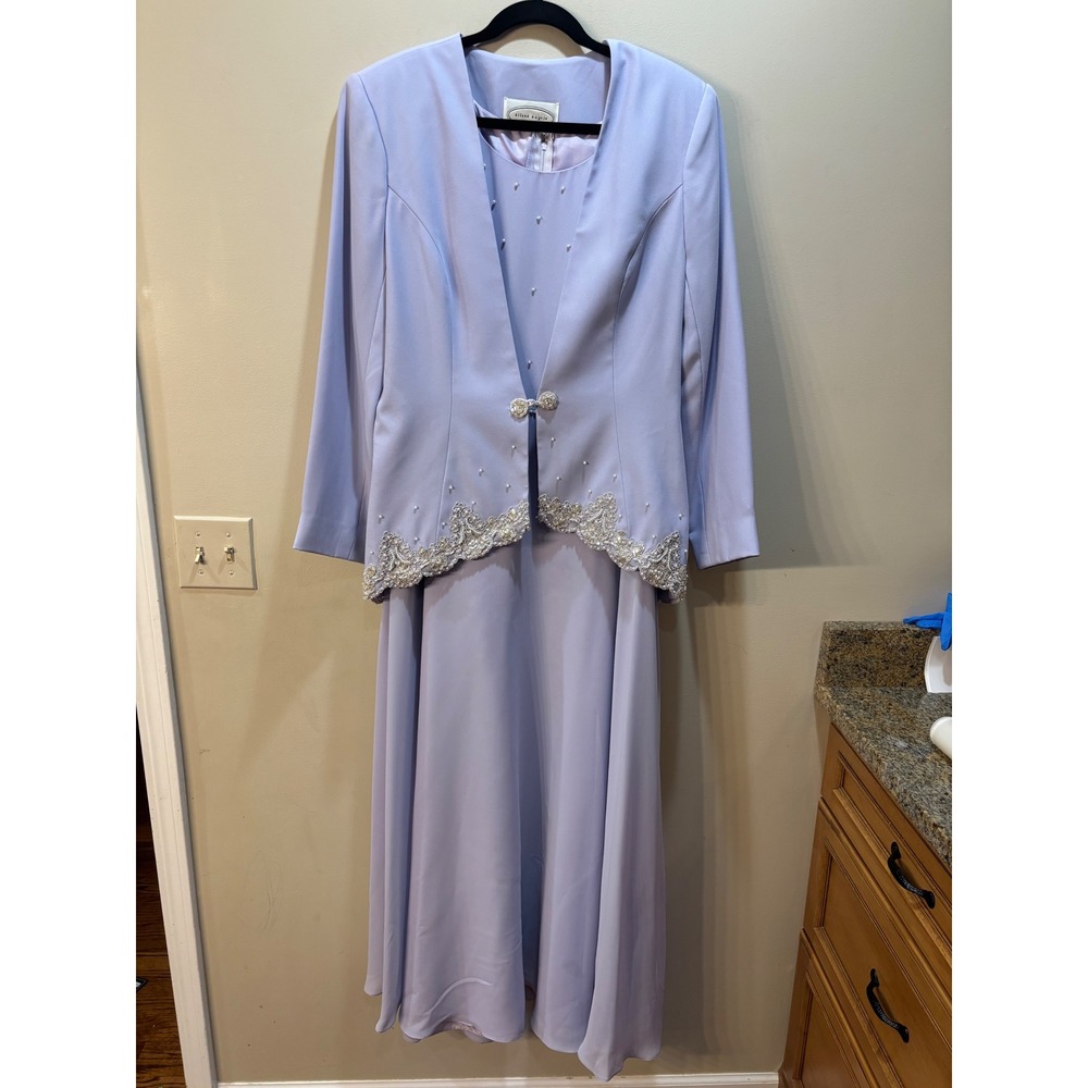 Alfred Angelo Lavender‎ Formal Dress Set Beaded Pearl Jacket 2 Piece Size XL